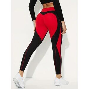 2 Pairs of Black Red Heart Shaped Butt Colorblock Athletic Leggings Size Small